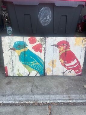 Colorful Pair of Bird Wall Art - Turquoise & Red in euc